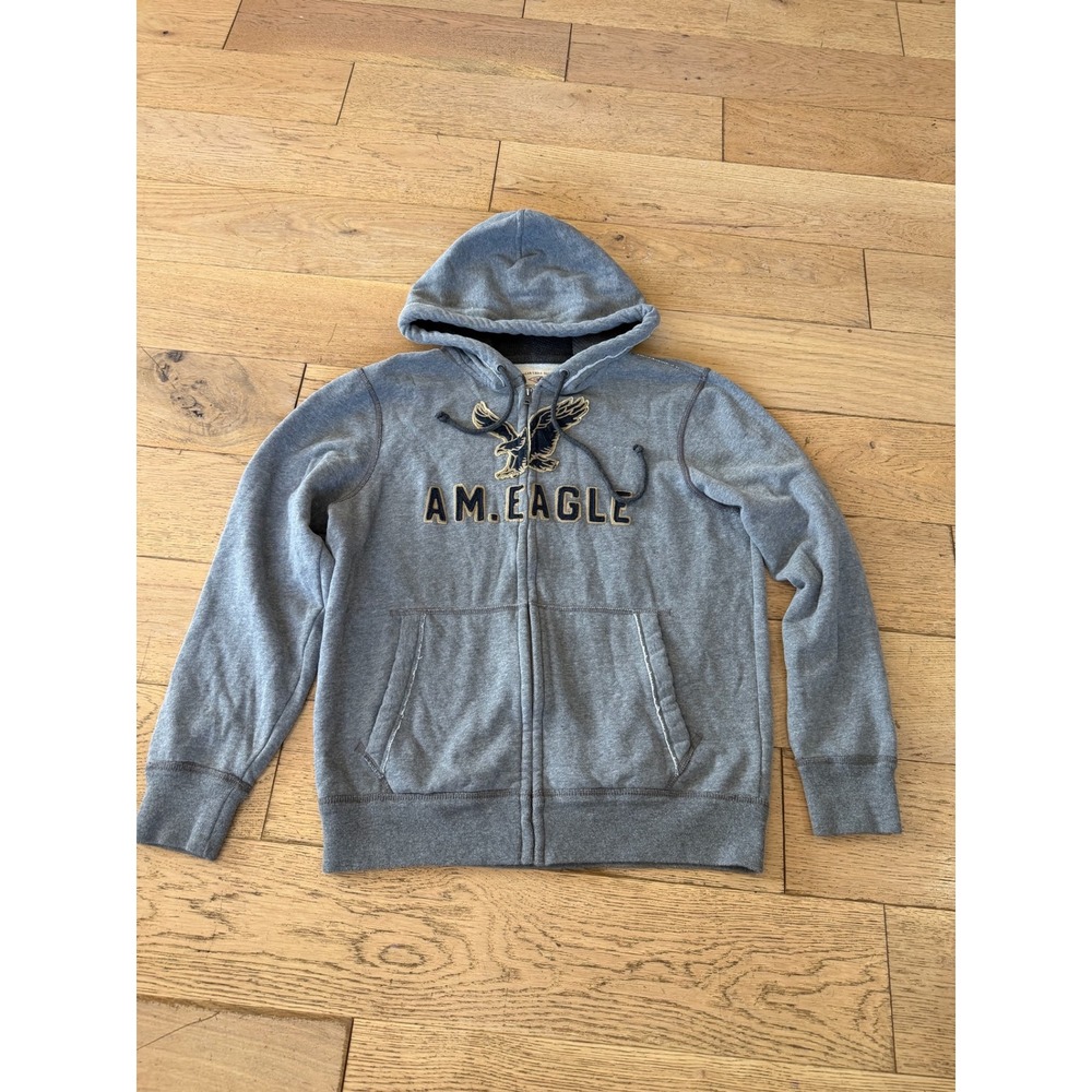 American‎ Eagle Gray Full Zip Hoodie Embroidered Logo Classic Fit Large (515)